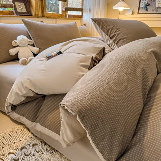 Parure de lit coton 180x220 cm – 3 pièces style uni en