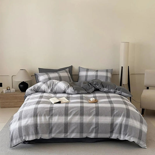 Parure de lit en coton 100 % à carreaux – 180x200 cm en