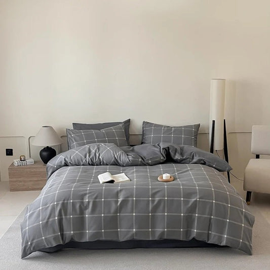 Parure de lit en coton 100 % à carreaux 3pcs, 180x220cm en