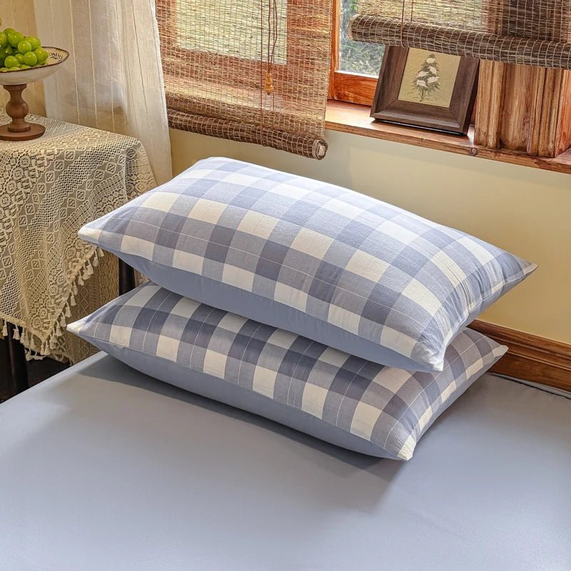 Parure de lit en coton 180x220 cm – carreaux bicolores, 3 pièces en