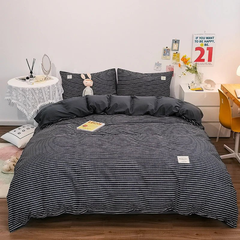 Parure de lit en coton à rayures japonaises – 200x220 cm (3 pièces) en