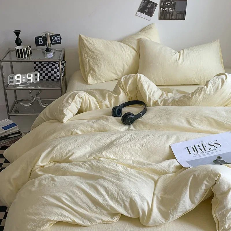 Parure de lit en coton lavé 180x220 cm – 4 pièces en