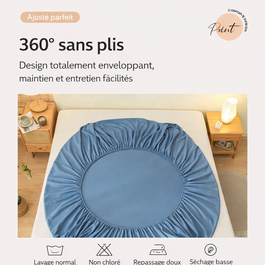 Drap-housse élastiqué 360° sans plis