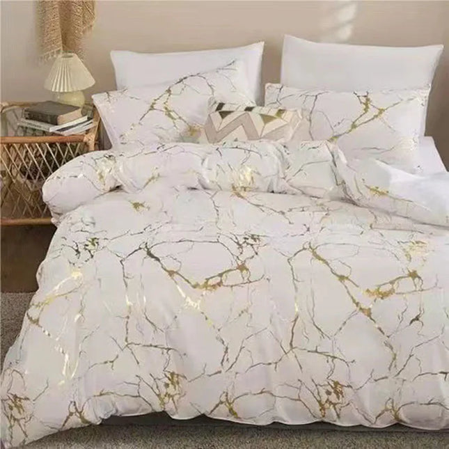 Ensemble housse de couette effet marbre blanc et doré 200x200cm