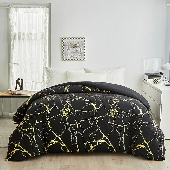 Ensemble housse de couette effet marbre blanc et doré 200x200cm