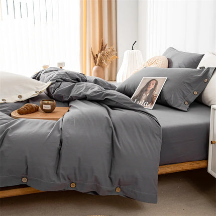 Ensemble de literie en coton uni 200x200cm – parure 3 pièces