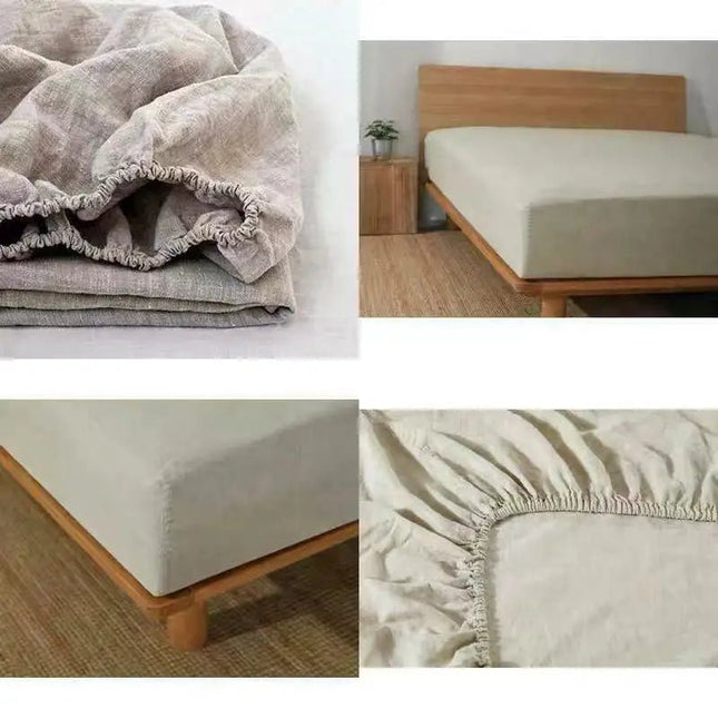 Drap - housse en lin + 2 taies d'oreiller - 140x200x35cm en