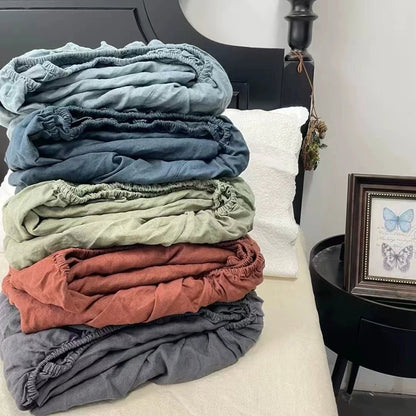 Drap - housse en lin + 2 taies d'oreiller - 180x200x35 cm en