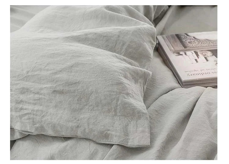 Drap - housse en lin + 2 taies d'oreiller - 180x200x35 cm en