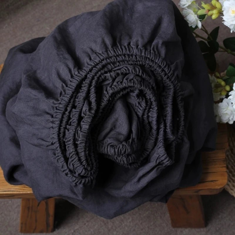 Drap - housse en lin + 2 taies d'oreiller - 200x200x35 cm en