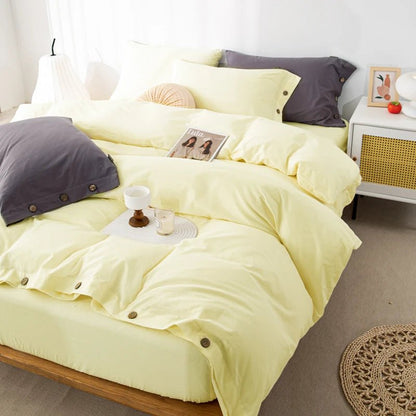 Ensemble de literie en coton uni 180x210cm – parure 3 pièces en