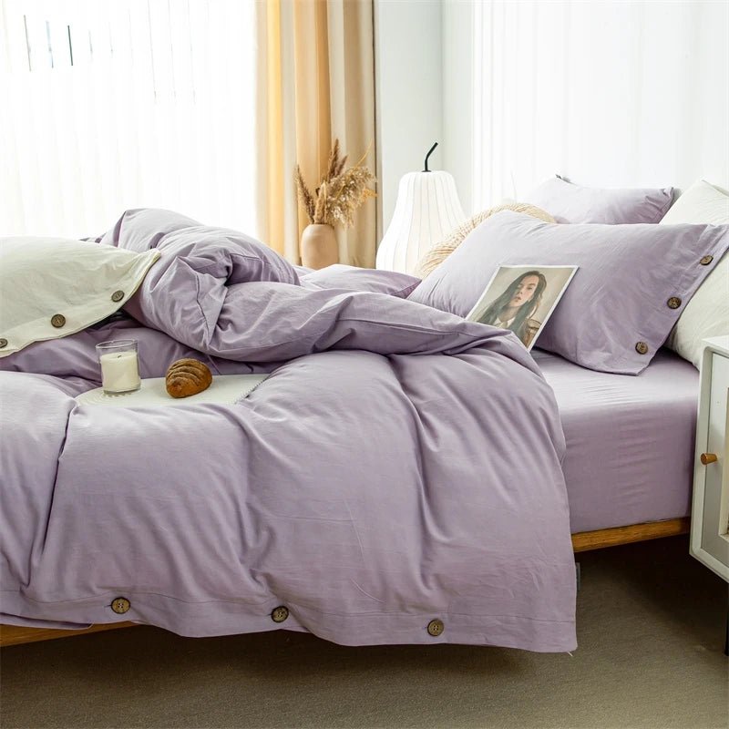 Ensemble de literie en coton uni 180x210cm – parure 3 pièces en