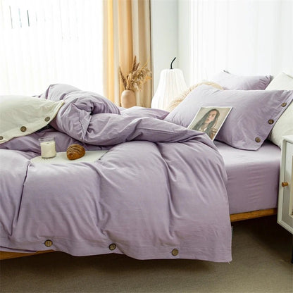 Ensemble de literie en coton uni 180x210cm – parure 3 pièces en