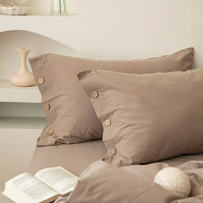 Ensemble de literie en coton uni 180x210cm – parure 3 pièces en