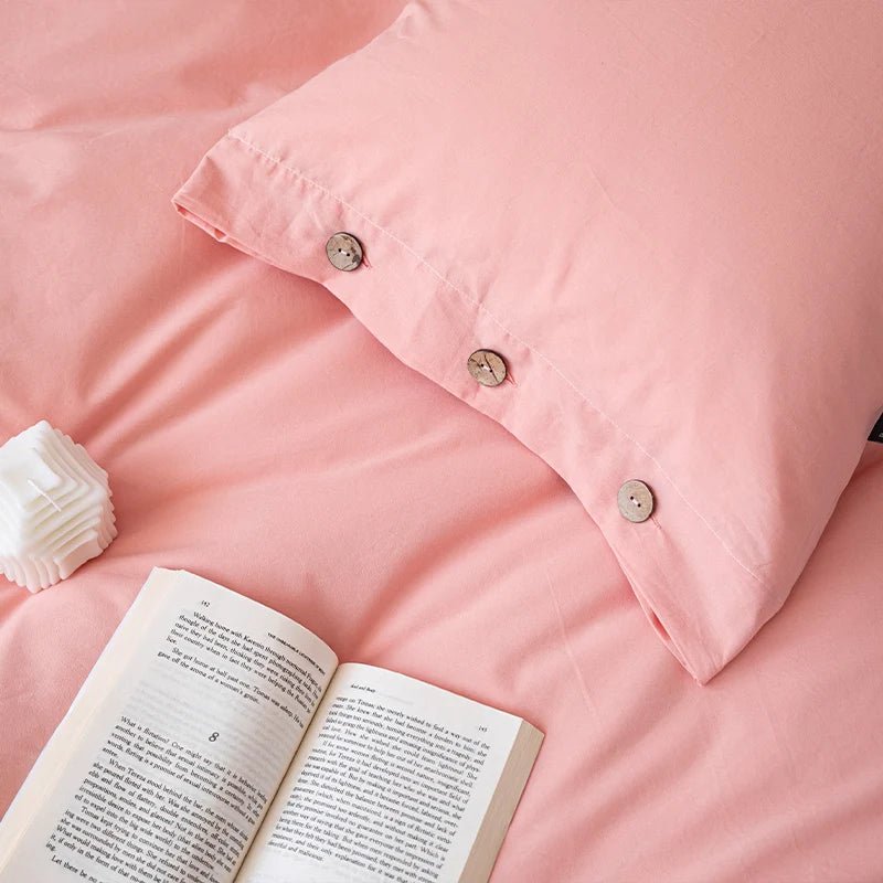 Ensemble de literie en coton uni 180x210cm – parure 3 pièces en