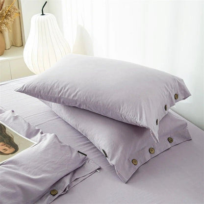 Ensemble de literie en coton uni 180x210cm – parure 3 pièces en