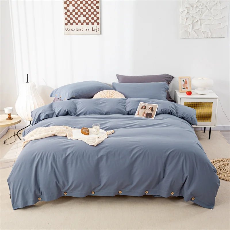 Ensemble de literie en coton uni 180x210cm – parure 3 pièces en