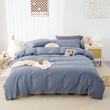 Ensemble de literie en coton uni 180x210cm – parure 3 pièces en