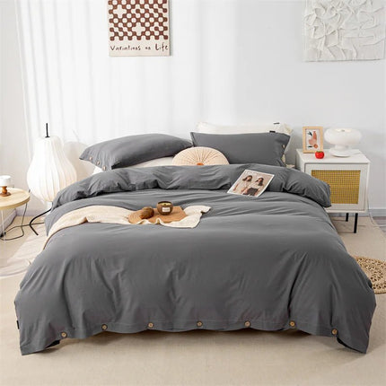Ensemble de literie en coton uni 180x210cm – parure 3 pièces en