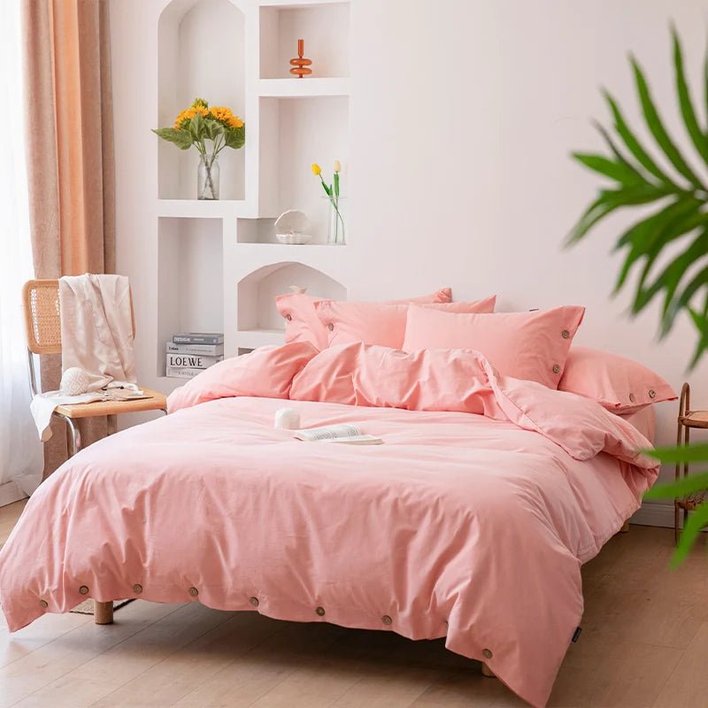 Ensemble de literie en coton uni 180x210cm – parure 3 pièces en