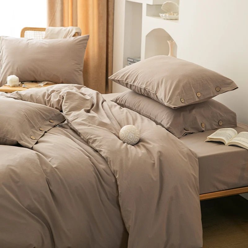 Ensemble de literie en coton uni 180x210cm – parure 3 pièces en
