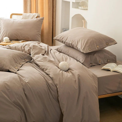 Ensemble de literie en coton uni 180x210cm – parure 3 pièces en