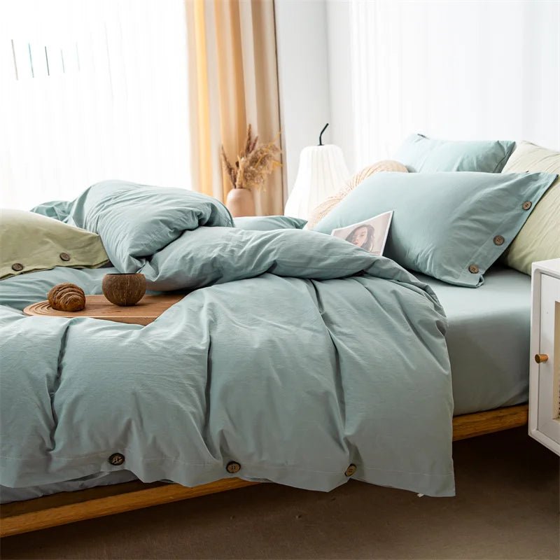 Ensemble de literie en coton uni 180x210cm – parure 3 pièces en