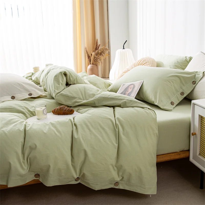 Ensemble de literie en coton uni 180x210cm – parure 3 pièces en