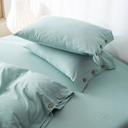 Ensemble de literie en coton uni 180x210cm – parure 3 pièces en