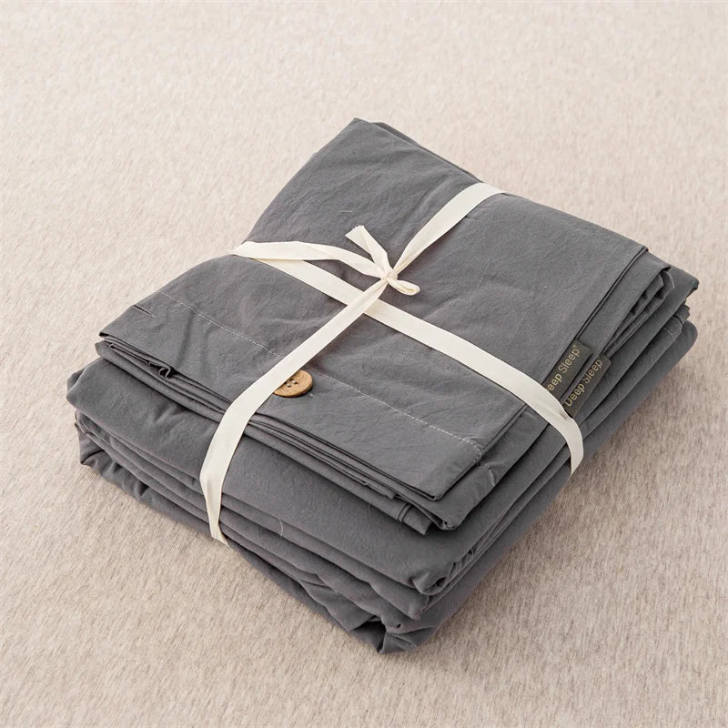 Ensemble de literie en coton uni 180x210cm – parure 3 pièces en