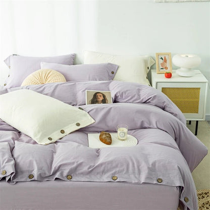 Ensemble de literie en coton uni 180x210cm – parure 3 pièces en