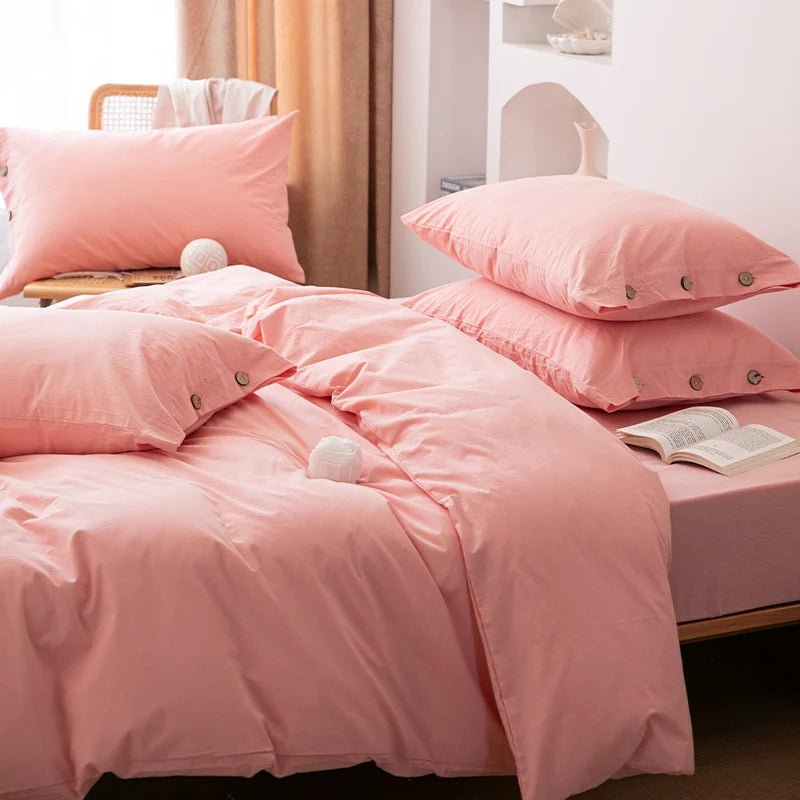 Ensemble de literie en coton uni 180x210cm – parure 3 pièces en