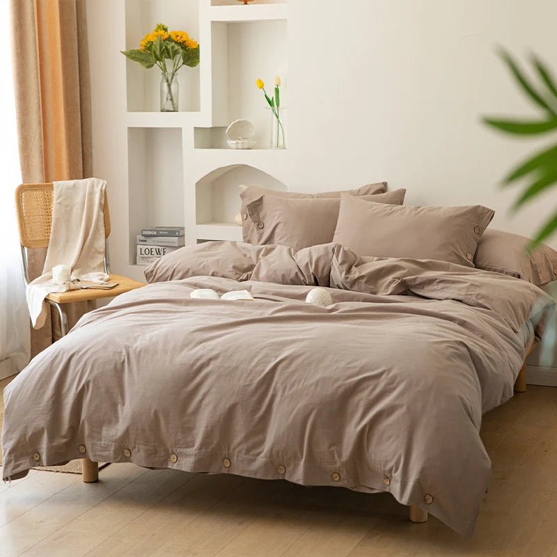 Ensemble de literie en coton uni 180x210cm – parure 3 pièces en