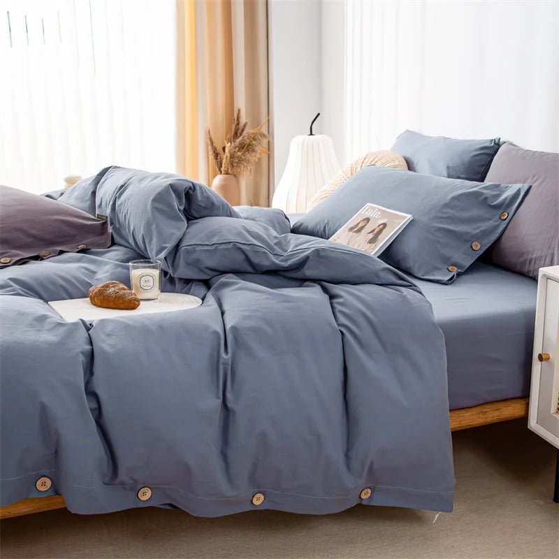 Ensemble de literie en coton uni 180x210cm – parure 3 pièces en