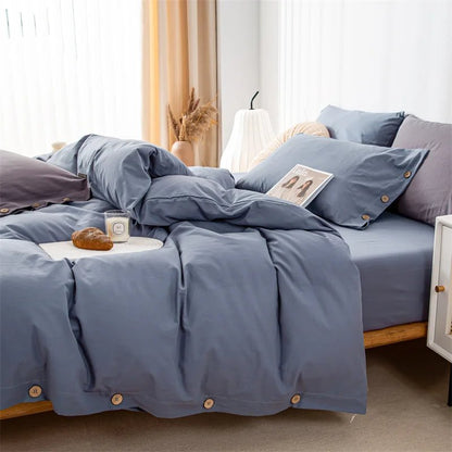 Ensemble de literie en coton uni 180x210cm – parure 3 pièces en