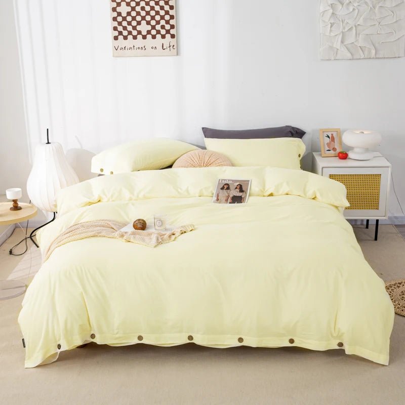 Ensemble de literie en coton uni 180x210cm – parure 3 pièces en