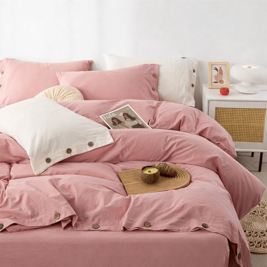 Ensemble de literie en coton uni 260x240cm – parure 3 pièces en