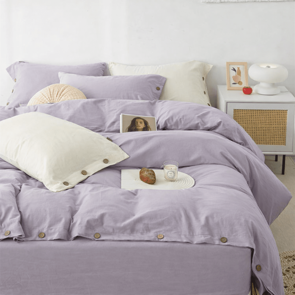 Ensemble de literie en coton uni 260x240cm – parure 3 pièces en
