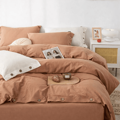 Ensemble de literie en coton uni 260x240cm – parure 3 pièces en