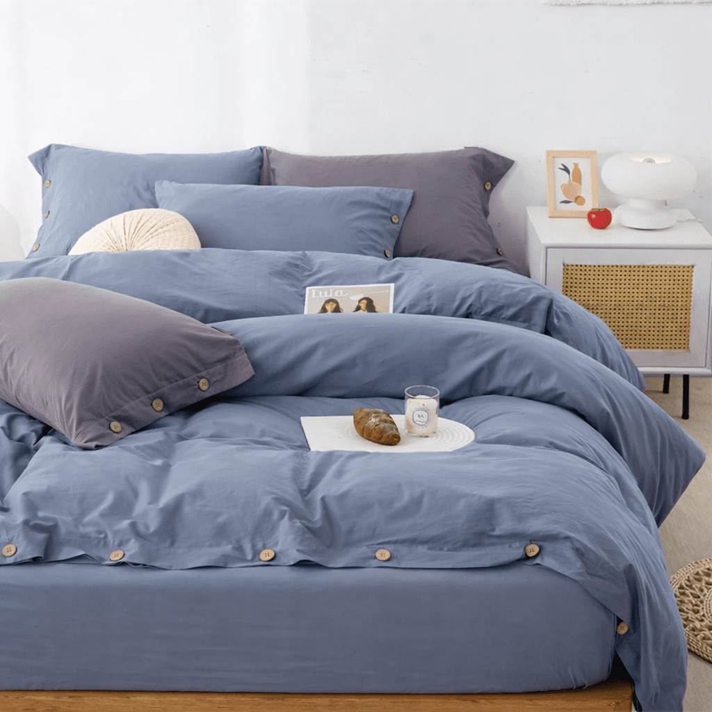 Ensemble de literie en coton uni 260x240cm – parure 3 pièces en