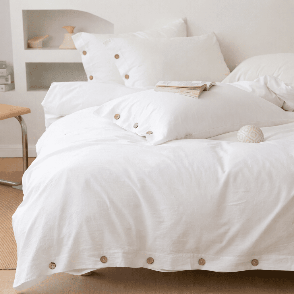 Ensemble de literie en coton uni 260x240cm – parure 3 pièces en