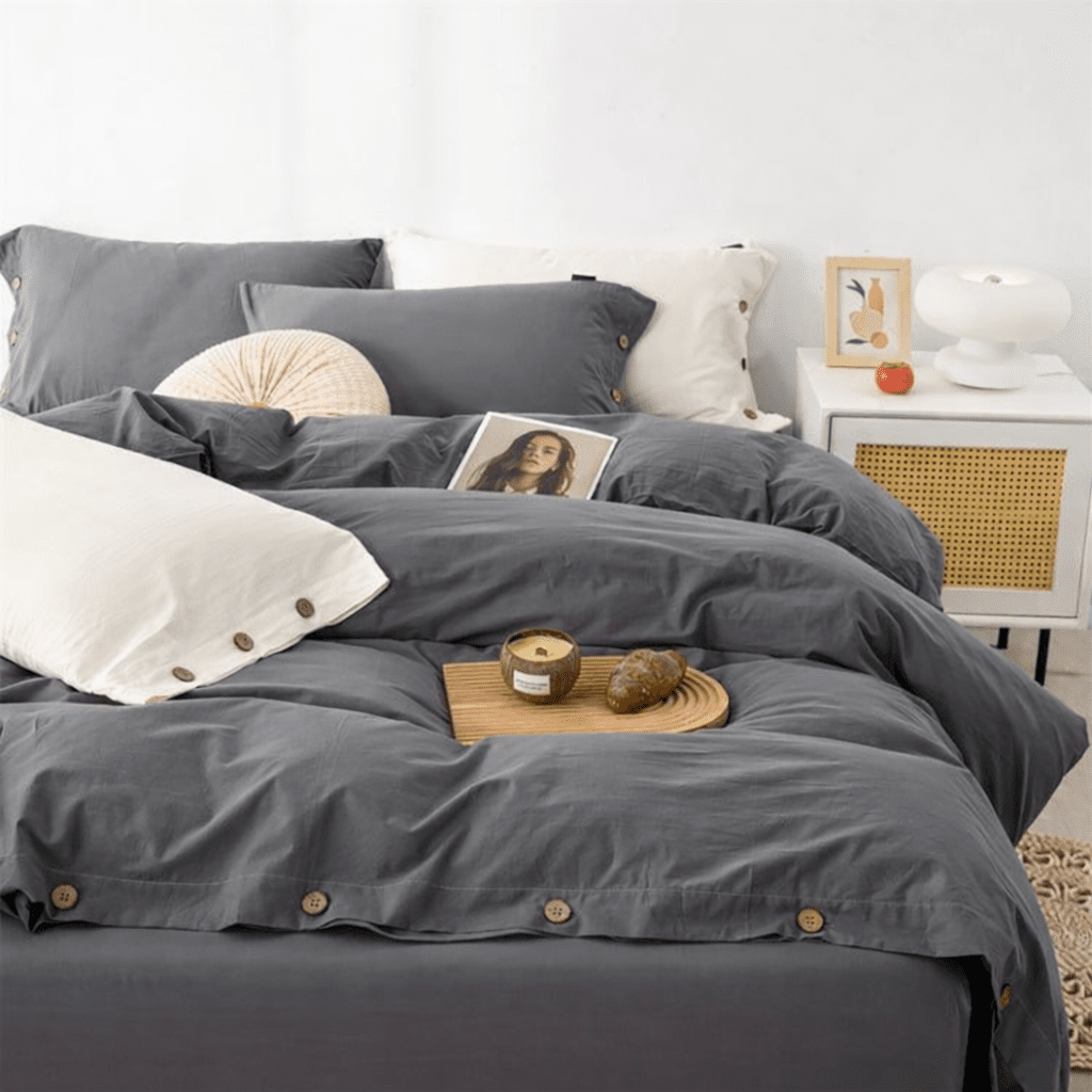 Ensemble de literie en coton uni 260x240cm – parure 3 pièces en