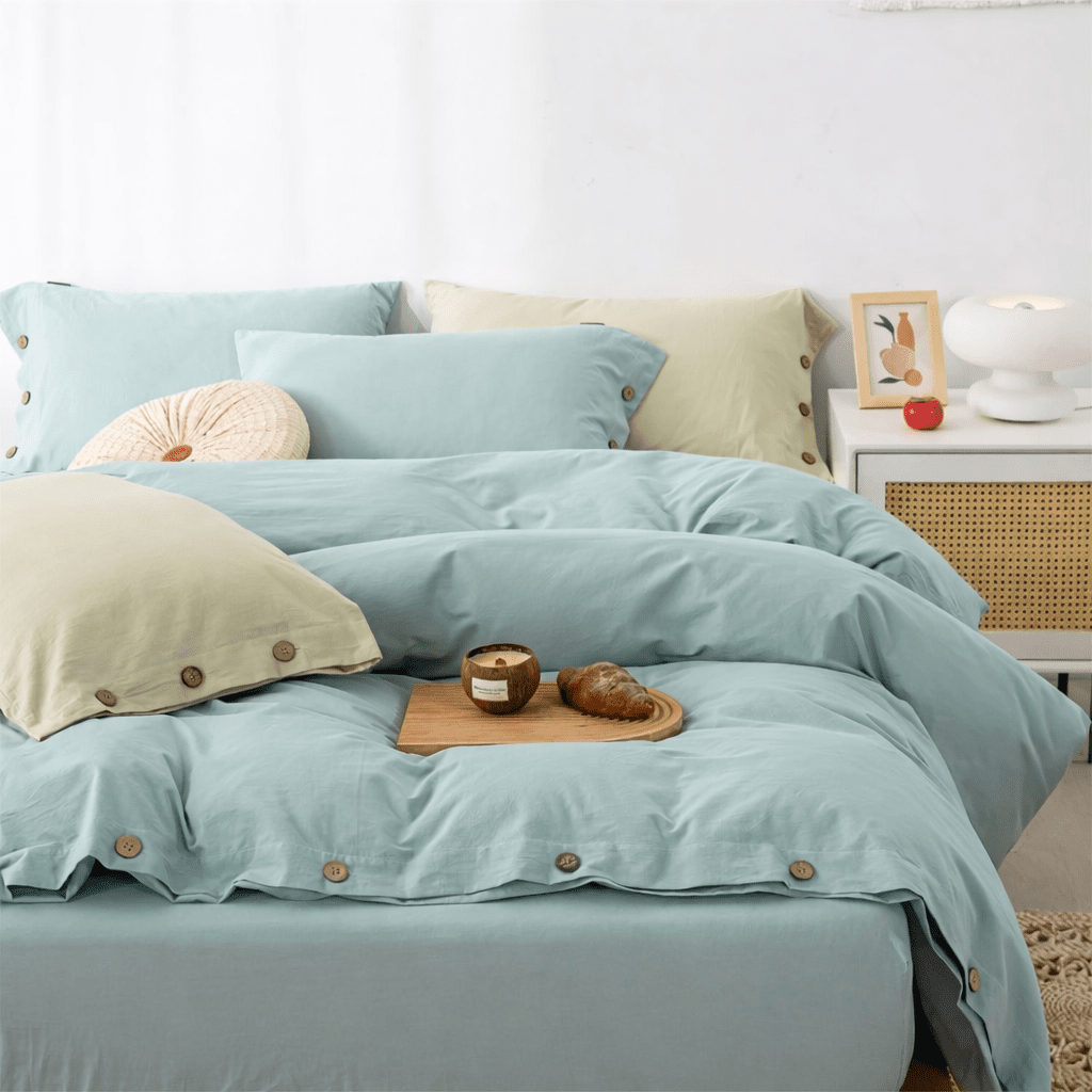 Ensemble de literie en coton uni 260x240cm – parure 3 pièces en