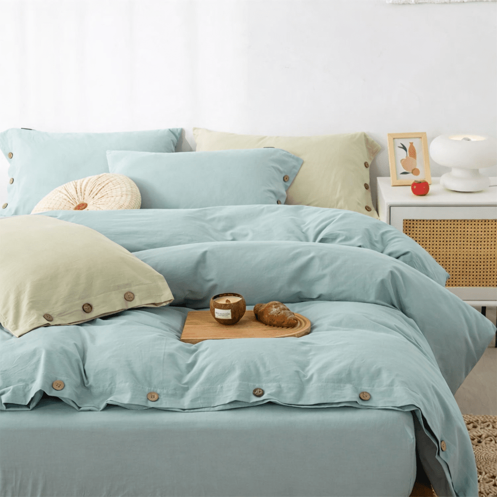 Ensemble de literie en coton uni 260x240cm – parure 3 pièces en