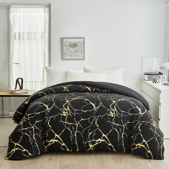 Ensemble housse de couette effet marbre blanc et doré 260x230 cm en