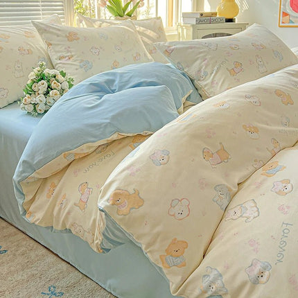 Housse de couette en polyester effet coton lavé 180x220cm en