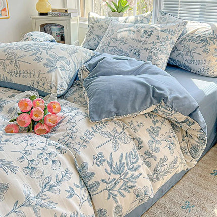 Housse de couette en polyester effet coton lavé 180x220cm en