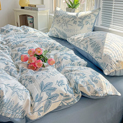Housse de couette en polyester effet coton lavé 180x220cm en
