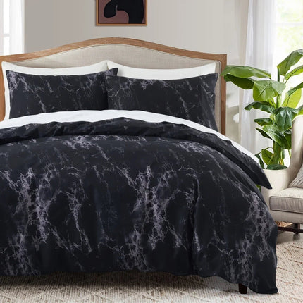Housse de couette réversible noir - blanc 260x220cm en