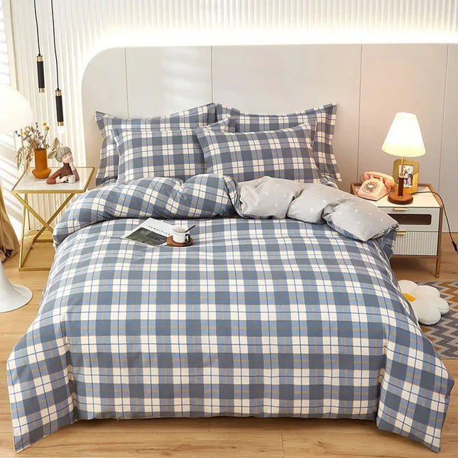 Parure de lit à carreaux en coton 100 % – housse de couette 180x220cm en